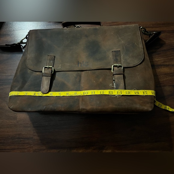 MENS CRAZY HORSE LEATHER SHOULDER MESSENGER LAPTOP BAG - Picture 12 of 16